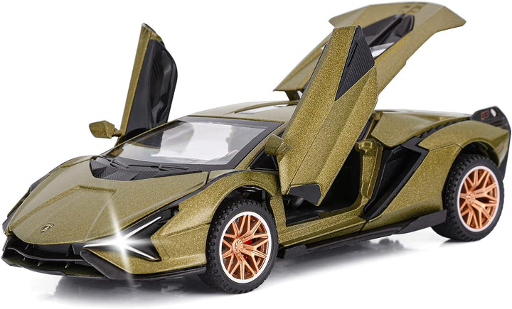 Lambo Toy Cars Sian Fkp37 Diecast Metal Model Car with Light and Sound Pull Back Car Toys for Boys Age 3 + Year Old (Blue)