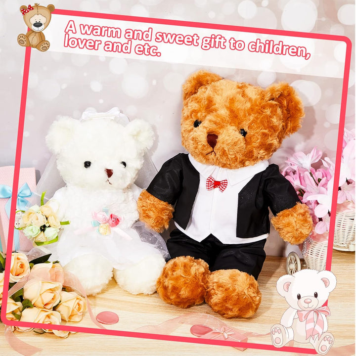 2 Sets Bear Clothes Include Outfits of Groom'S Tuxedo Suit and Bridal Dress Set, the Bear Is Not Included, Suitable for 14-16 Inch Stuffed Animal Clothes