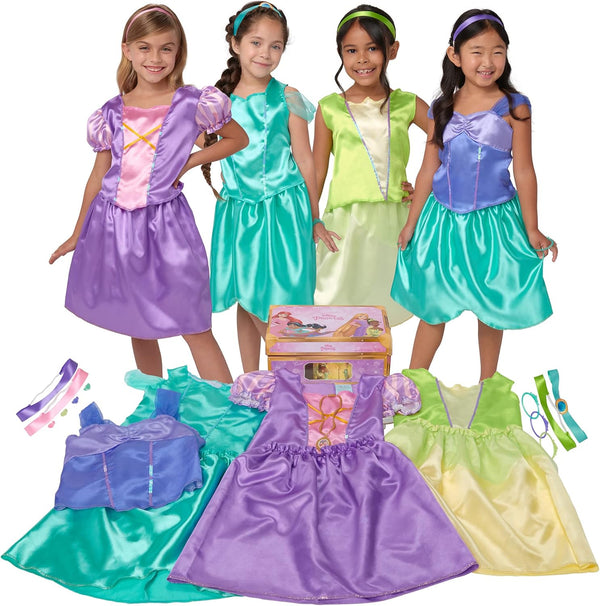 Princess Dress up Trunk – 21-Piece Deluxe Costume Set Featuring Ariel, Jasmine, Tiana & Rapunzel Outfits with Accessories & Storage Trunk – Amazon Exclusive