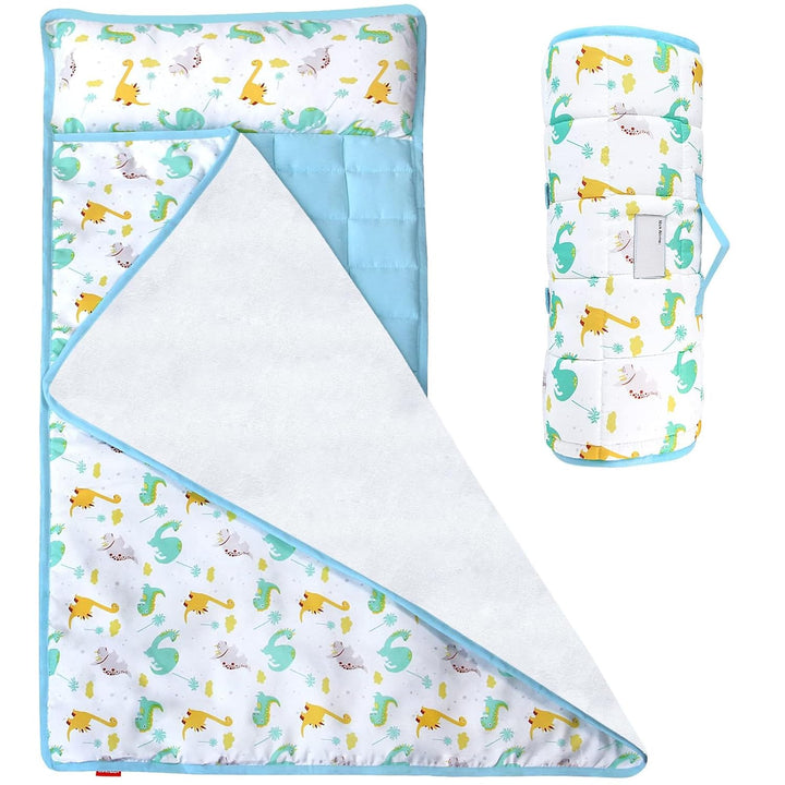Toddler Nap Mat with Fleece Minky Blanket, Lightweight, Soft Perfect for Kids Preschool, Daycare, Travel Sleeping Bag Boys and Girls, 21" X 50" Fit Standard Cot
