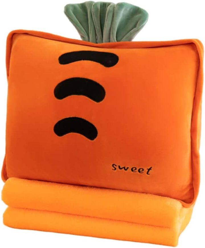 15" Stuffed Fruit Travel Blanket and Pillow Set,3 in 1 Plush Stuffed Hugging Pillow with Warming Hands Pillow Blanket for Kids Gift Travel Airplane Train Bed Office Nap (Pink - Strawberry)