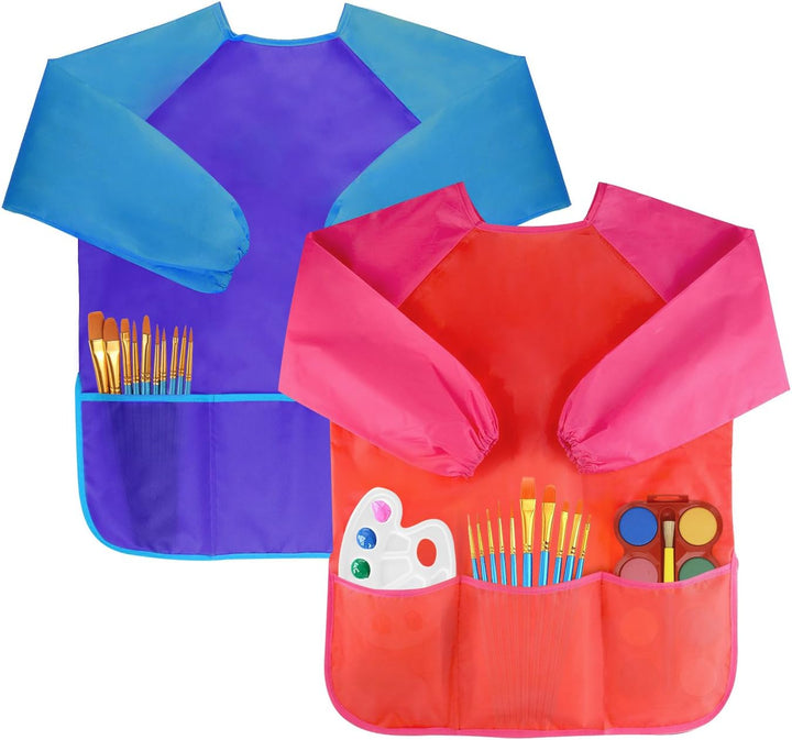 Kids Art Smocks Toddler Smock Waterproof Artist Painting Aprons Long Sleeve with 3 Pockets for Age 2-6 Years