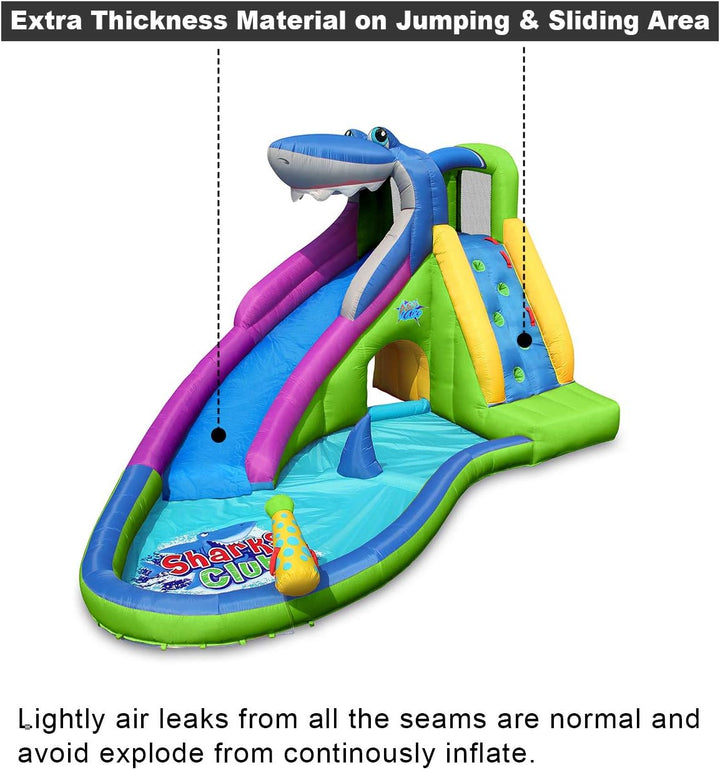 Inflatable Water Slide, Shark Bounce House with Slide for Wet and Dry, Playground Sets for Kids Backyard, Water Spray & Water Pool, Durable Sewn with Extra Thick Material