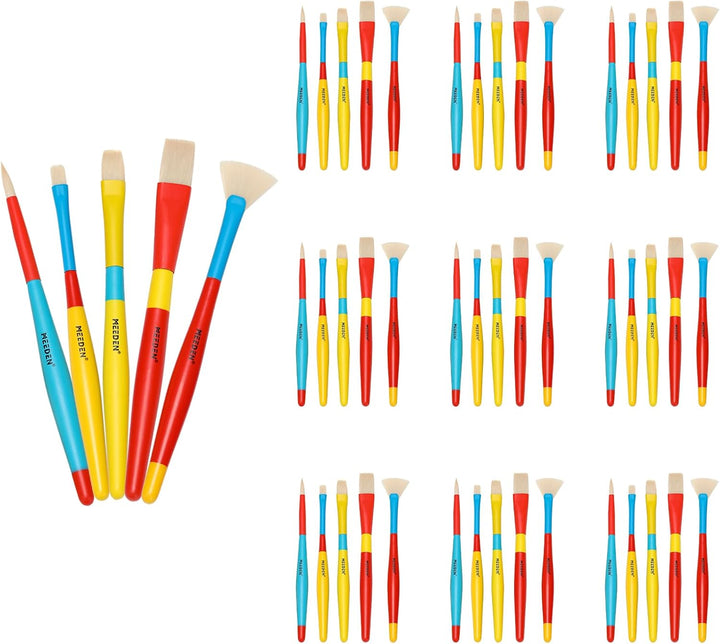 Paint Brushes for Kids: 5 Pcs round Flat & Fan Kids Paintbrush Set for All Purpose - Preschool Toddler Paint Brushes for Acrylic & Washable Paint