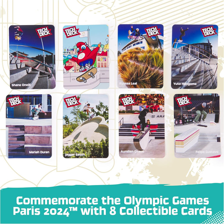 , Competition Legends 8-Pack Fingerboards with Collectible Cards, Olympic Games Paris 2024, Customizable Mini Skateboards, Kids Toys for Ages 6 and Up