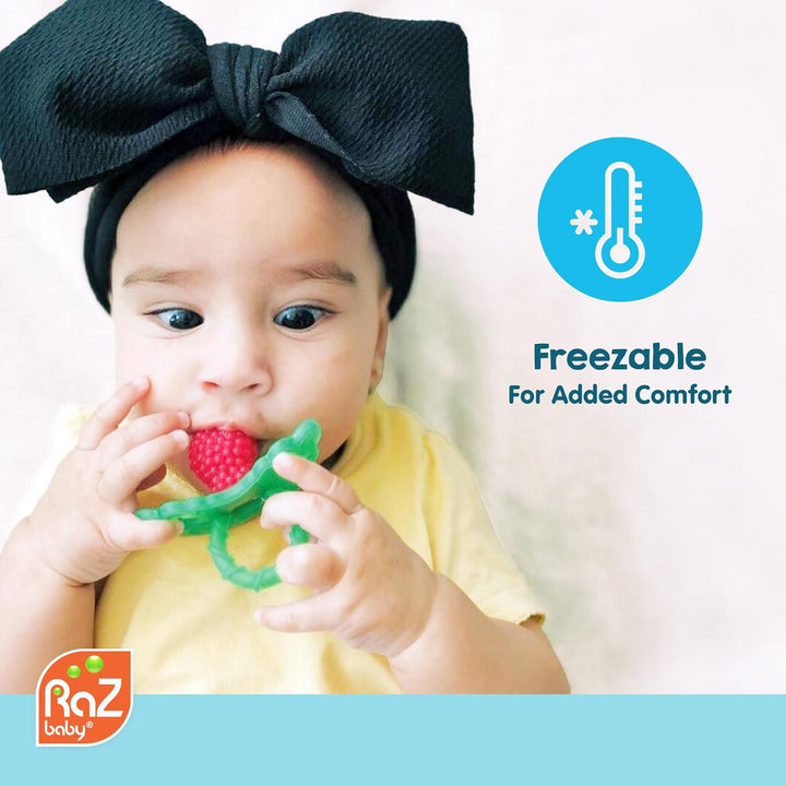 Razberry Silicone Teether Pacifier – Teething Relief for Infants, Food-Grade, Bpa-Free, Hands-Free Design, Natural Berrybumps Fruit Texture for Sensory Development, Freezable – Red