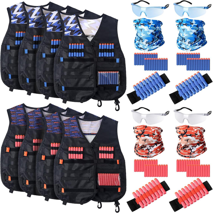 8 Sets Tactical Vest Kit Compatible with Nerf Party Favor Accessories, Face Mask Wrist Ammo Holder Toy Gift Supplies (Orange and Blue)