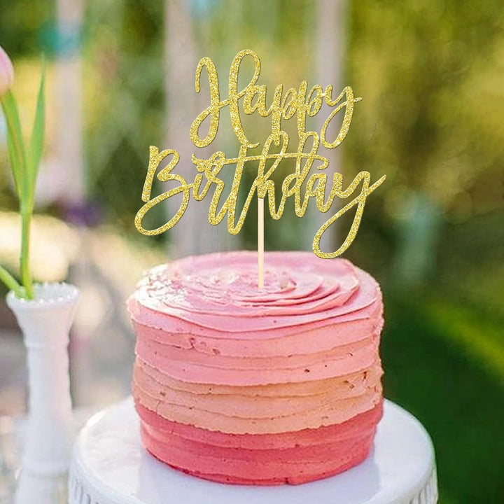 1 PCS Gold Happy Birthday & Anniversary Cake Topper