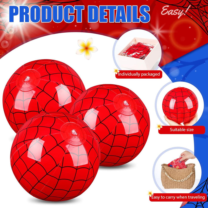 12 Pack Spider Web Themed Beach Ball for Kids 7.87" Bulk for Summer Pool and Beach Game Gifts Blue and Red Spider Web Birthday Party Supplies End of the Year Class Party Decorations Favor