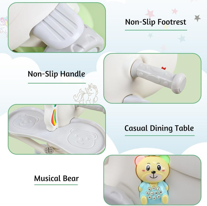 4 in 1 Rocking Horse Ages 1-3, Baby Rocking Toy Birthday Gift for Toddlers 1-3 Years Old, Balance Bike Ride on Toys with Push Handle, Backrest and Balance Board for Baby Girl and Boy, Green