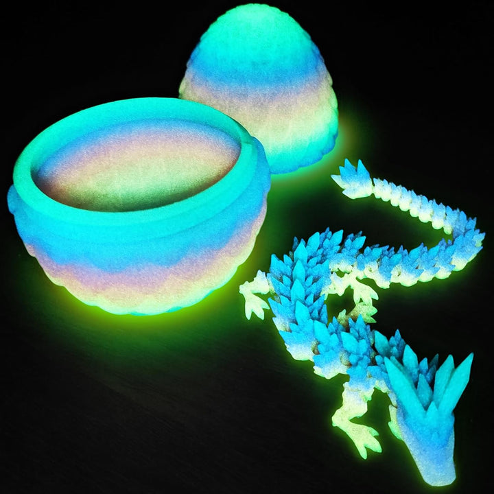 12" 3D Printed Dragon Egg, Cool 3D Printer Articulated Crystal Dragon Toy for Boys Kid Teen, Animals Fidget Toy Dinosaur Eggs for 5-7 4-6 8-12 Year Old Boys Kid Girls (Laser Green-12Inch)