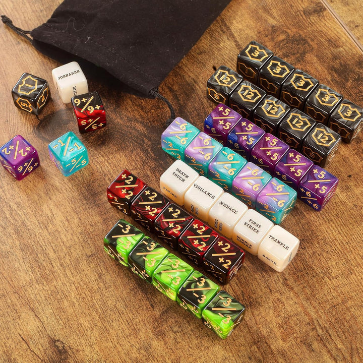 60 PCS MTG Dice Counters Keyword Counters Life Counter 1/+1 Counters Commander Buff Tokens 6 Sided Dice Set for MTG, TCG, Card Games Accessories