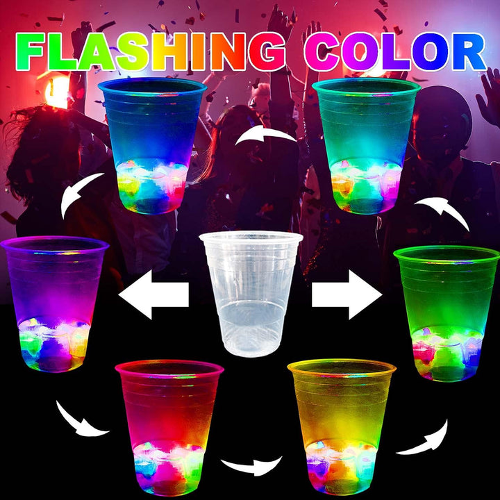 40 Pcs Glowing Party Cups,Pack with Flashing Color Bright Glow-In-The-Dark Colors for House Parties Birthdays Concerts Weddings BBQ Beach DJ Holidays(16Oz)