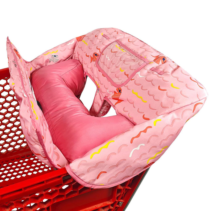 Soft Pillow Attached 2-In-1 Shopping Cart and High Chair Cover for Baby, Cotton Padded Cart Cover, Fold'N Roll Style, Portable with Carry Bag (Gray Elephant)