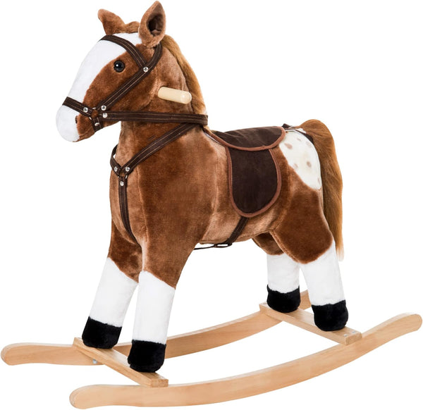 Kids Rocking Horse Plush Ride on Toy Toddler Rocker for Boys Girls Gifts with Realistic Sounds, Brown