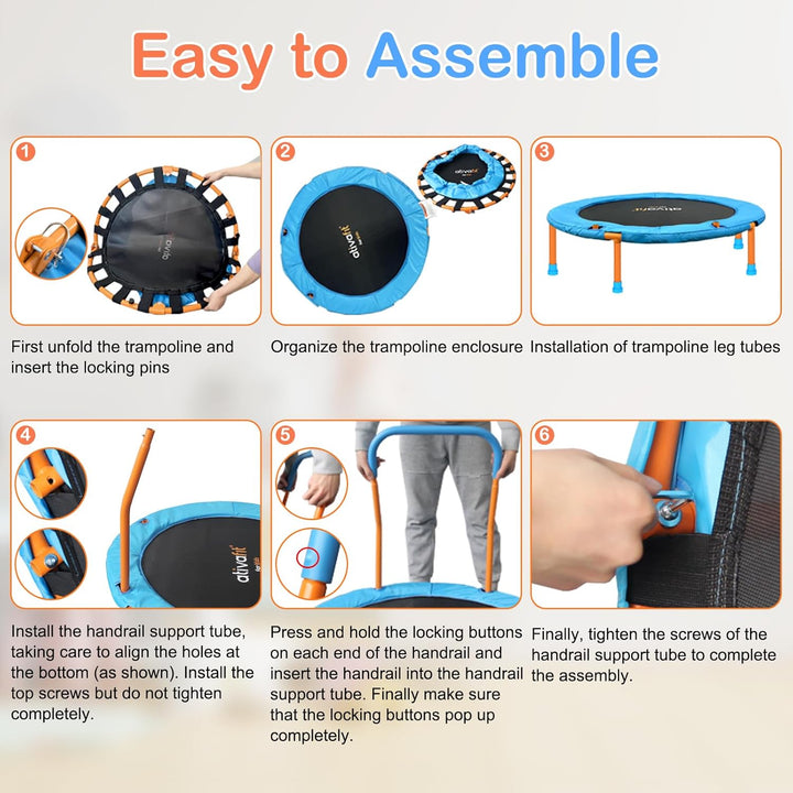 36Inch Mini Toddler Trampoline for Kids Ages 2-6 Indoor Outdoor Folding Small Rebounder Trampoline with Foam Handle Safety Padded Cover Fun for Kids