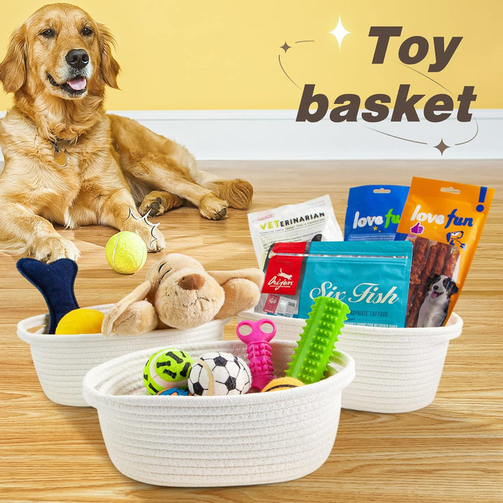 Small Woven Basket with Gift Bags and Ribbons Durable Baskets for Gifts Empty Small Rope Basket for Storage 12"X 8" X 5" Baby Toy Baskets with Handles, White