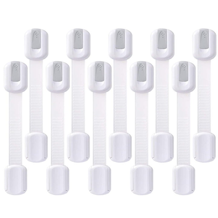 Child Safety Cabinet Locks - (10 Pack) Baby Proofing Latches to Drawer Door Fridge Oven Toilet Seat Kitchen Cupboard Appliance Trash Can with 3M Adhesive - Adjustable Strap No Drill No Tool