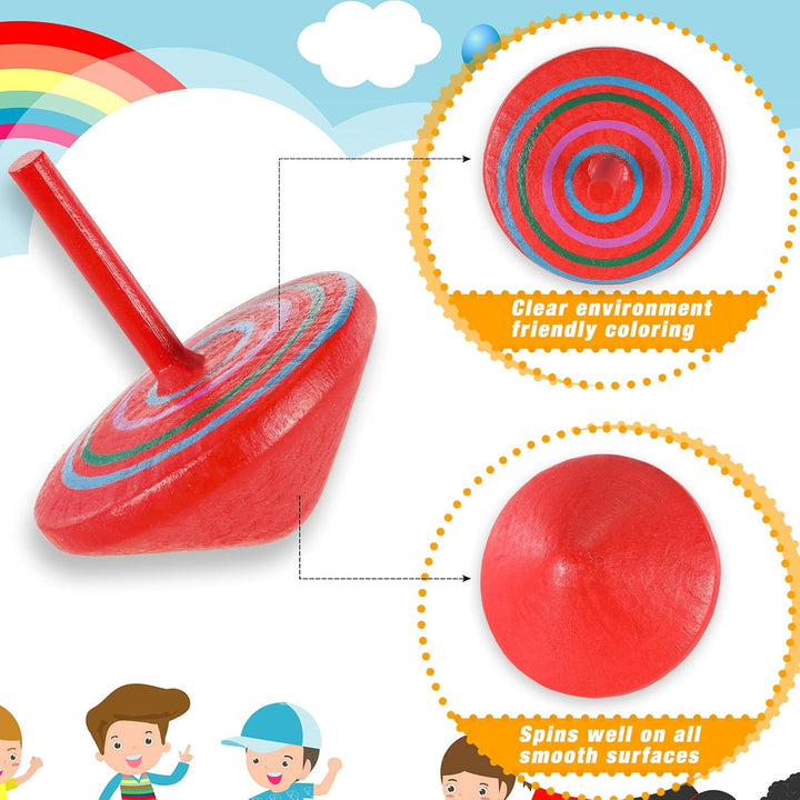 Wood Spinning Tops for Kids, Colorful Wooden Gyroscopes Toy, Educational Kindergarten Toys, Rainbow Spin Tops for Games Party Favors Birthday Gifts(24 Pieces)