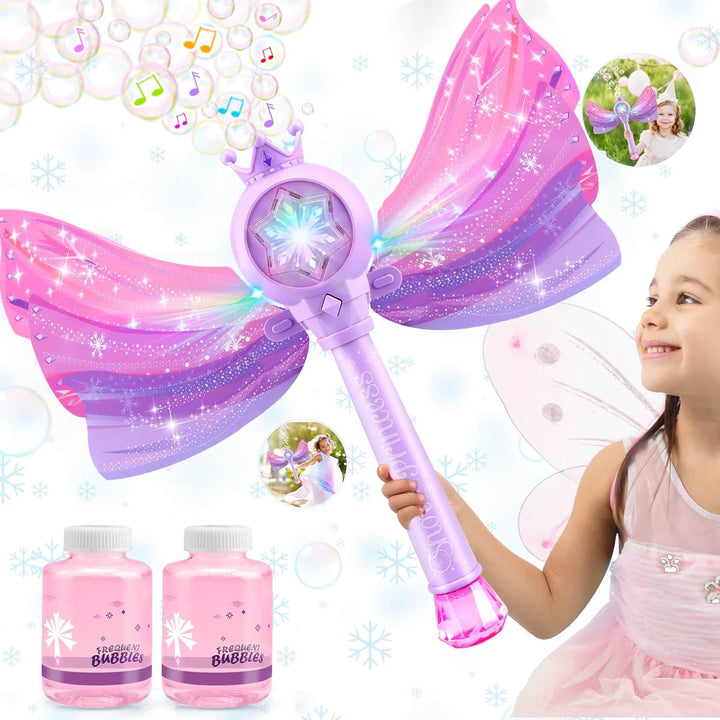 Bubble Wands for Kids Girls - LED Light & Music Bubble Machine: 3 AA Batteries & 2 Bubble Solutions, Outdoor Party Birthday Toys for Toddlers, Gift for 3 4 5 6 7 8 Year Old Girls