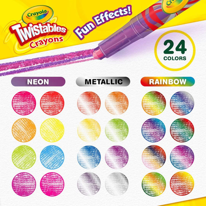 Twistables Crayons for Kids (24Ct) Essential School Supplies for Girls & Boys, Toddler Coloring, Less Mess, Back to School Gifts for Kids