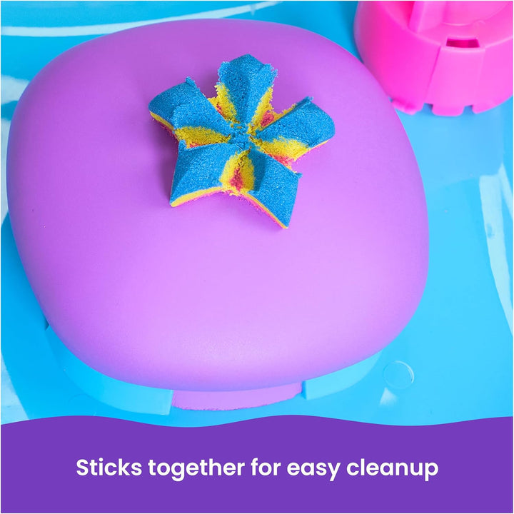 , Squishmotion with 1Lb Pink, Yellow & Blue Play Sand, Stamper & 5 Tools, Storage Case, Sensory Toys for Kids Ages 5 and Up