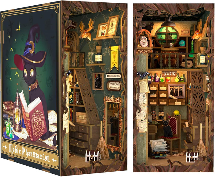Book Nook Kit - DIY Miniature House Coffee Shop Dollhouse Kit for Adults and Teens, Booknook Tiny House Bookshelf Decor 3D Wooden Puzzle, Gifts for Family, Friends (Corner Coffee Shop)