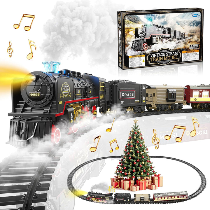 Electric Train Toy with Smokes,Lights and Sound,Train Set for under Christmas Tree, Locomotive Train Model with Track, for 3 4 5 6 7+ Years Old Toddler Boys and Girls Birthday