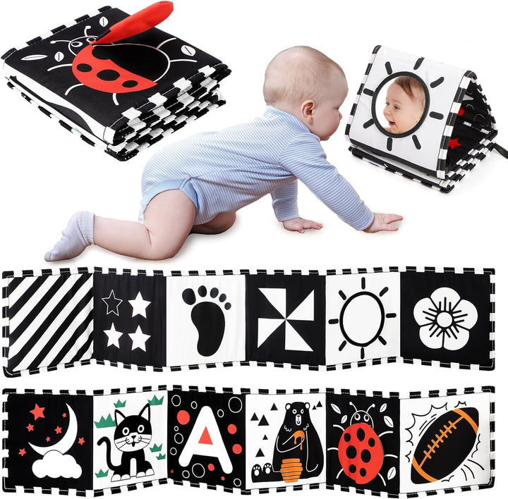 Black and White Tummy Time High Contrast Newborn Toys 0-3 Months, Soft Baby Book, Visual Stimulation Montessori Sensory Infant Toys 0-6-12 Months, Shower Gift for Boys Girls