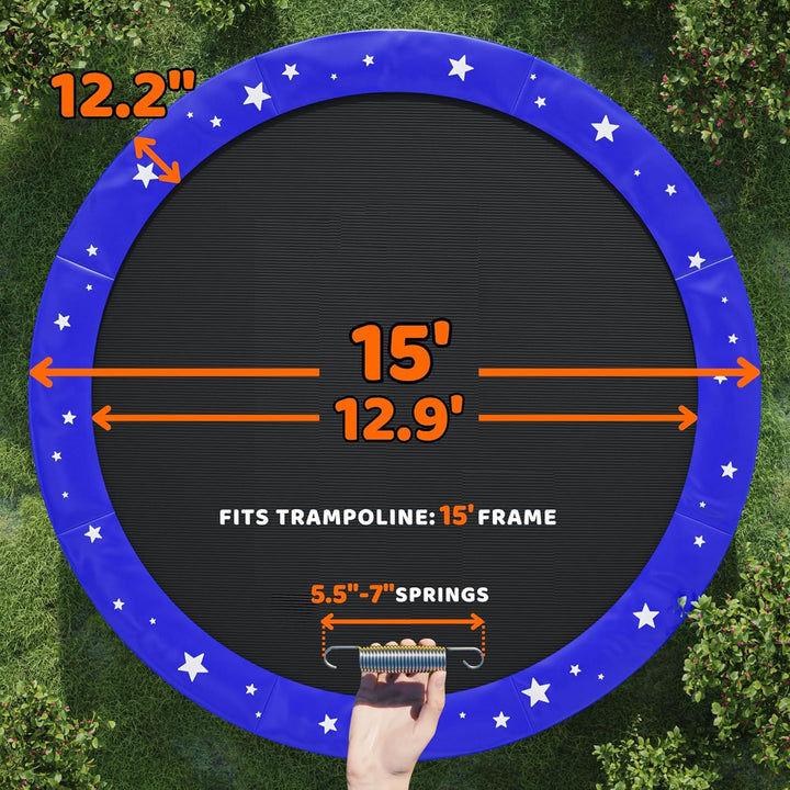 ® Trampoline Spring Cover Super Thick, Universal Fit 12FT/14FT/15FT -Trampoline Pad Replacement Stars Design, Waterproof, Tear & UV Resistant, Trampoline Pad Replacement for Ultimate Safety