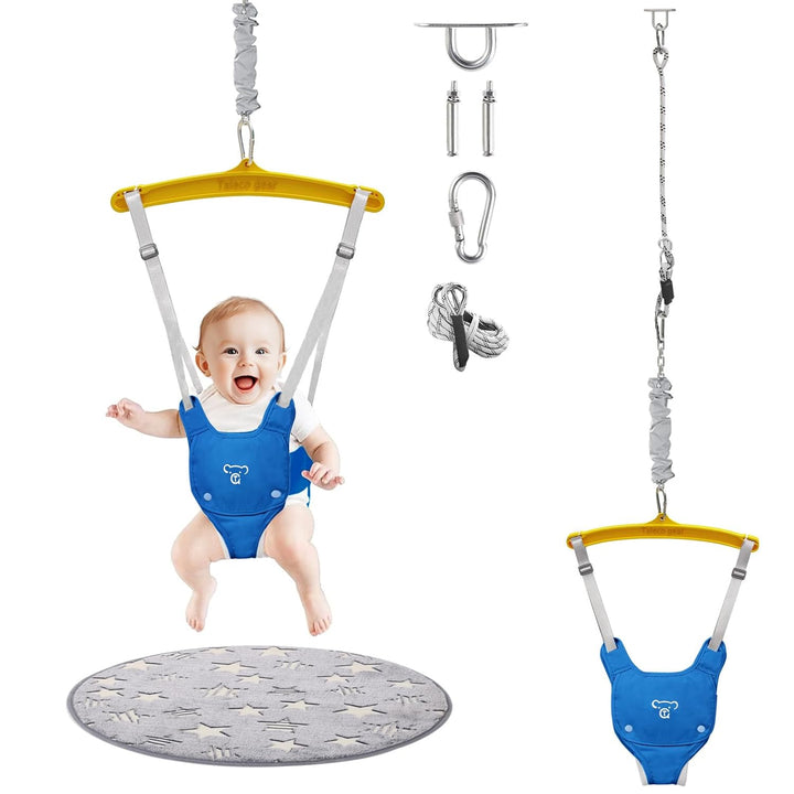 Baby Jumper with a Ceiling Hook for Infant & Toddlers with Adjustable Chain, Bouncers for Indoor/Outdoor, Baby Doorway Jumper with Soft Rug