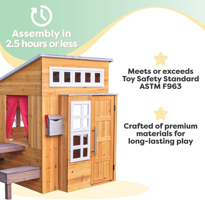 Modern Outdoor Wooden  with Picnic Table, Mailbox and Outdoor Grill ,Gift for Ages 3+