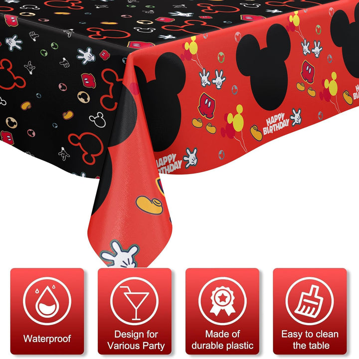 3PCS Mouse Party Tablecloth, Black Red Plastic Tablecover Disposable Table Cloths Decor for Boys 1St 2Nd 3Rd Party Decorations Supplies, 86.6 X 51.2In