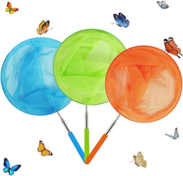Kids Telescopic Butterfly Fishing Nets Great for Catching Insect Net Perfect Outdoor Tools for Catching Bugs Fish Insect Ladybird, Extendable 34 Inches and anti Slip Grip (3 Pack)