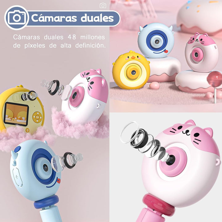 Kids Camera with Tripod, Kid Camera Toys with Flip-Up Lens for Selfie & Video, MP3 Player, Christmas Birthday Gifts for Boys Girls, 32G SD Card Included (Yellow Chicken)