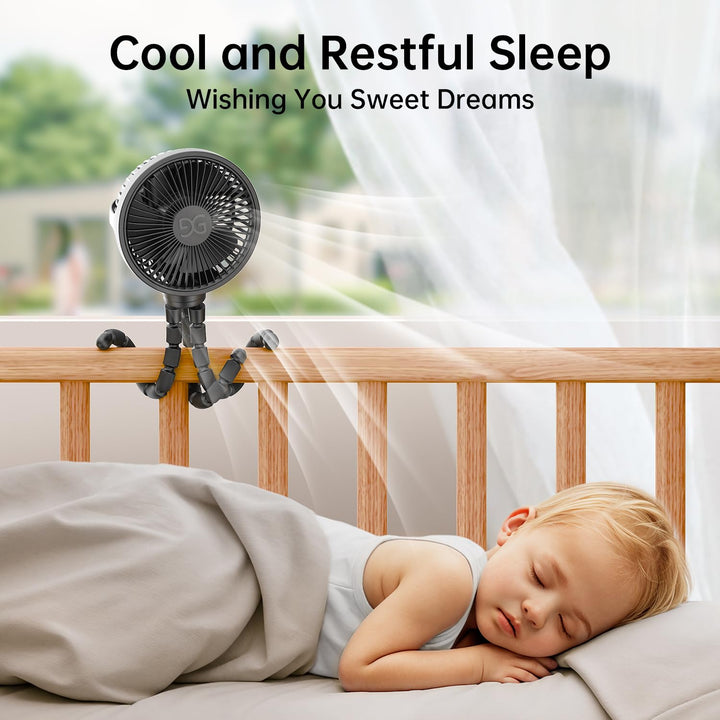 Stroller Fan Clip on for Baby, Flexible Tripod & Rechargeable Battery, Small Personal Fan, Mini Portable Fan for Travel, Handheld, Car (Black)
