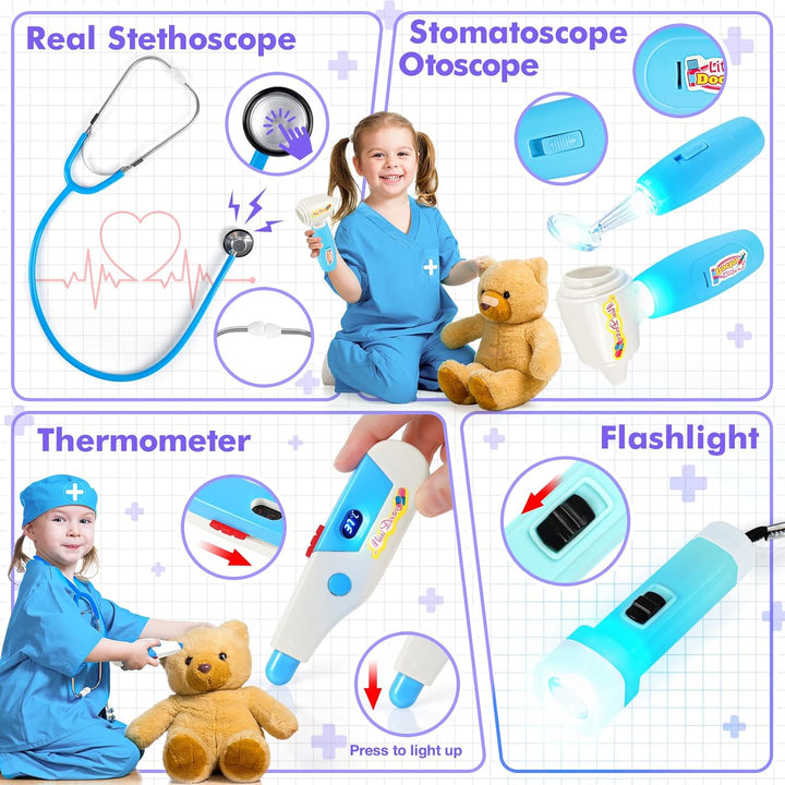 Doctor Kit for Kids, 15 Pcs Doctor Kit for Toddlers 3-5, Kids Doctors Play Set with Real Stethoscope, Medical Bag, Pretend Play Toys for Boys Girls, Halloween Christmas Birthday Gifts