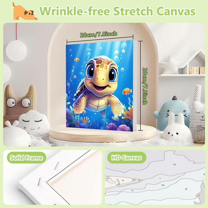 Paint by Numbers Kit for Kids with Frame, Sea Turtles Paint by Number with Frame, Paint by Number Kids Age 5-8-12 for Gifts and Home Decor (8X8Inch)