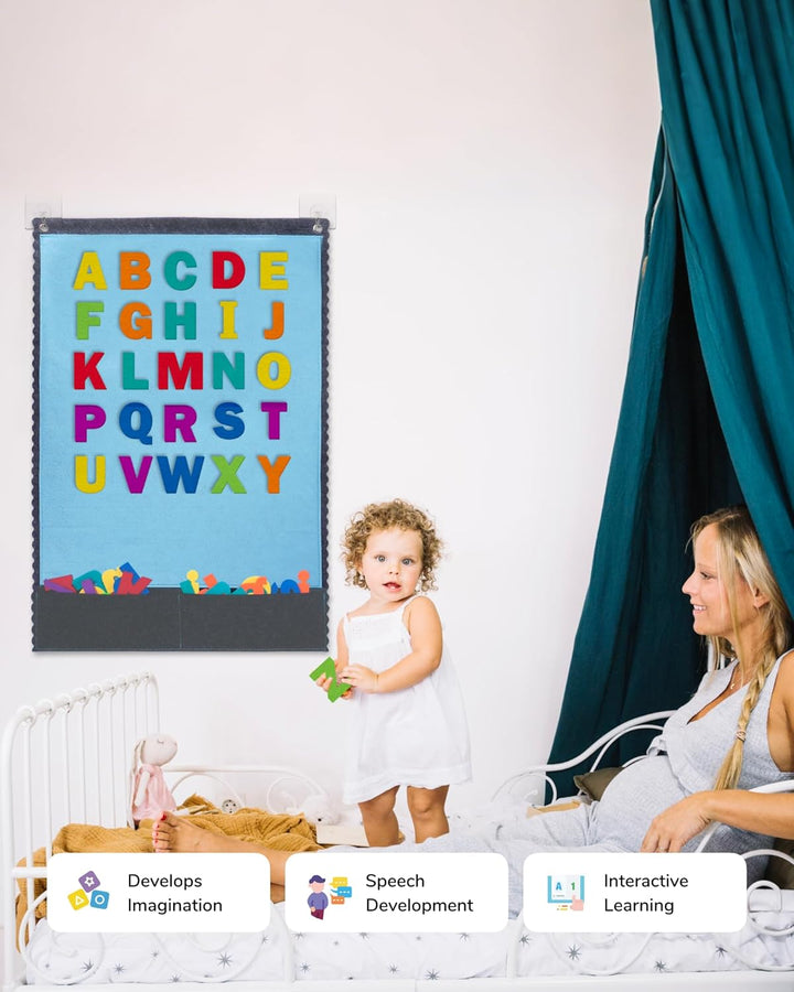 Felt Board - Large Flannel Board for Wall, 104 Felt Letters, 32'' X 22'' Interactive Storytelling & Play Learning for Home & Classroom Use(2 Sets of Uppercase&Lowercase Letters)