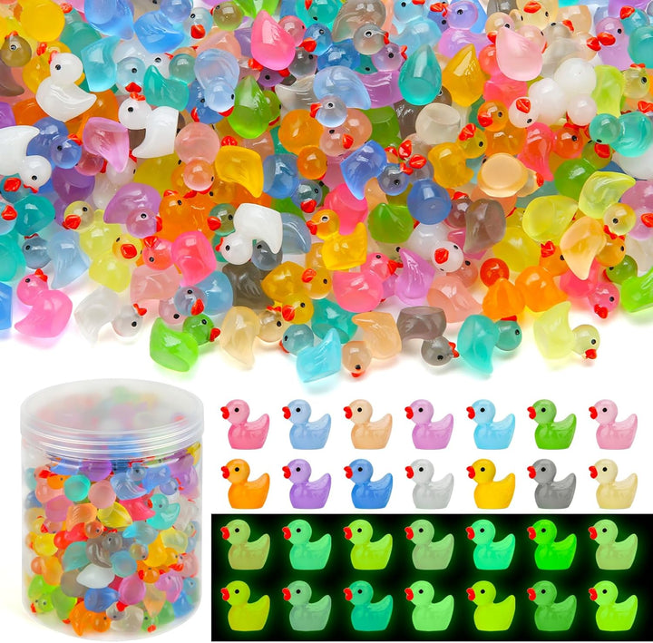 240Pcs Luminous Mini Resin Ducks, Tiny Duck Bulk Glow in the Dark Small Plastic Miniature Ducks Figures for Dollhouse Decor Micro Garden Home Landscape Aquarium Craft Gifts Party Favors Toys