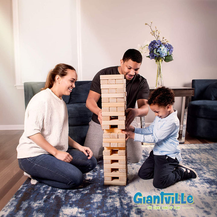 Giant Tumbling Timber Toy - Premium Pine Wood Life-Size Blocks Tower - Big Floor/Board Indoor/Outdoor Yard Game for Kids & Adults - 56-Pieces + Carry/Storage Bag - Grows to over 4-Feet