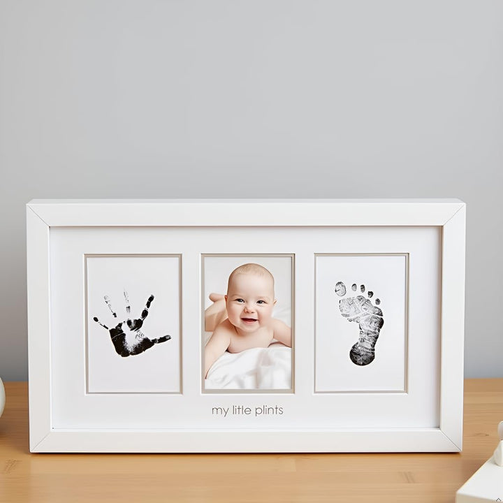 Baby Hand and Footprint Kit - Inkless No Mess Clean-Touch Ink Pad, Newborn Keepsake Frame, Nursery Decor Essentials, Perfect Shower Gift for Boys and Girls, White