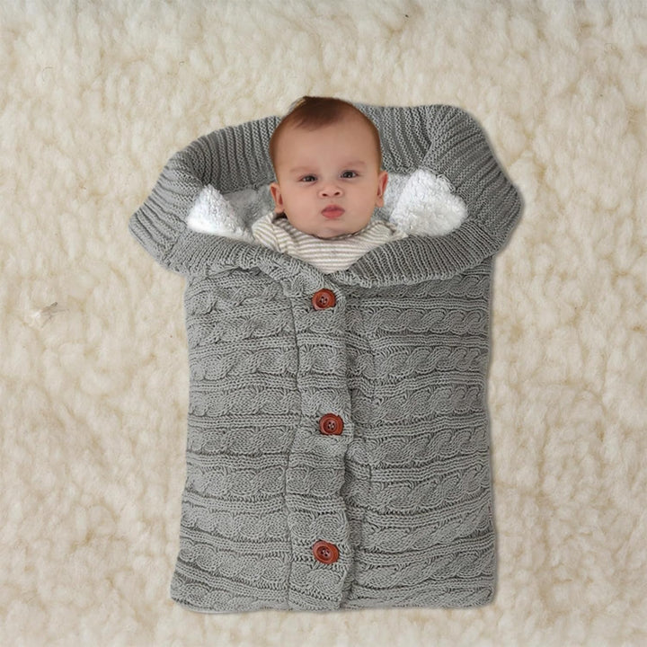 Warm Baby Sleeping Bag Envelope Winter Kid Sleepsack Footmuff Stroller Knitted Sleep Sack Newborn Knit Wool Swaddling Blanket (Gray)