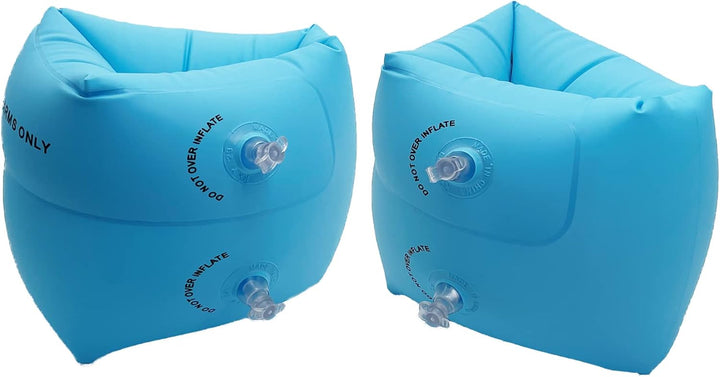 2 Pack Inflatable Arm Floaties for Toddlers, Blow up Water Wings for Kids, Swimming Arm Bands Floatation for Children and Adults 30-150Lbs(Blue and Orange)