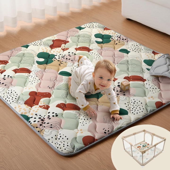 Baby Play Mats for Floor, 50X50 Playpen Mat, Thicken Cushioning Padding Foam Playmate for Baby and Toddlers Infants, Non-Slip & Machine Washable, Earth Tones Design