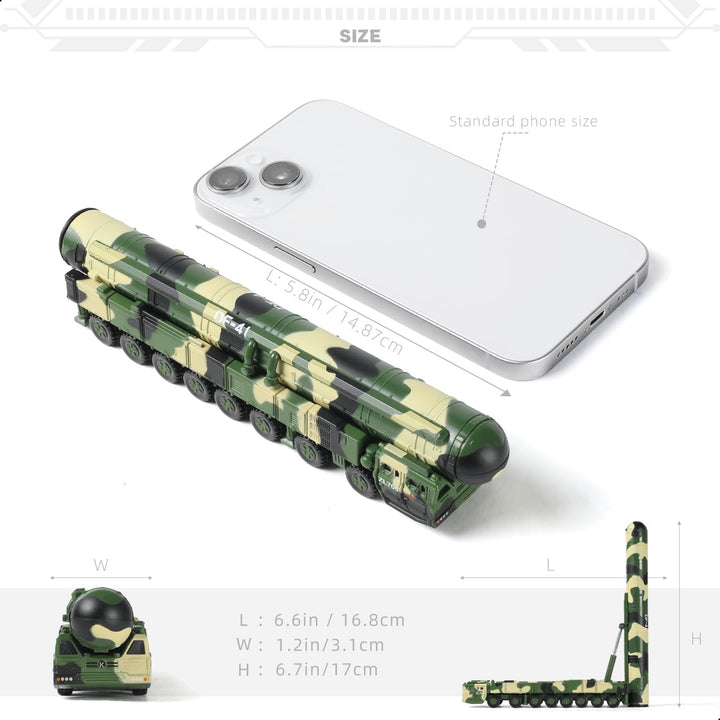 1/144 DF-41 Missile Launcher Car Model Toy Alloy Die-Cast Metal Army Military Fighting Vehicle Model Toy Military Enthusiasts Collection or Gift (627205)