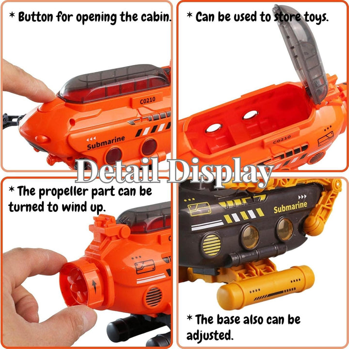 Submarine Toy, Submersible Model Toy Deep-Sea Probe Toy with Robotic Arms, Adjustable Base, Foldable Design, Transformable Shapes (Orange)