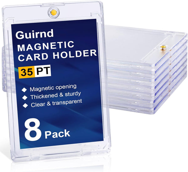 8 Pack Magnetic Card Holders, 35PT Plastic One Touch Card Holder for Baseball Cards, U-V Protection Trading Cards Case for Sports, Football, Games - Standard Size Display