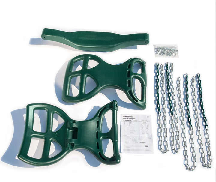 WS 3452 Heavy Duty Two Person Dual Glider Swing, with Coated Chains to Prevent Pinching, 18" W X 25 in H X 40" L, Green