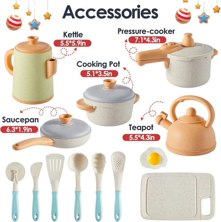Pretend Play Kitchen Accessories Toys Set, Cookware Pots and Pans Cooking Utensils Playset Gifts for 3 4 5 Years Old Kids Girls Boys Toddler